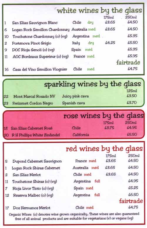 Chestertourist.com - Alexanders Chester The Wine List Page One